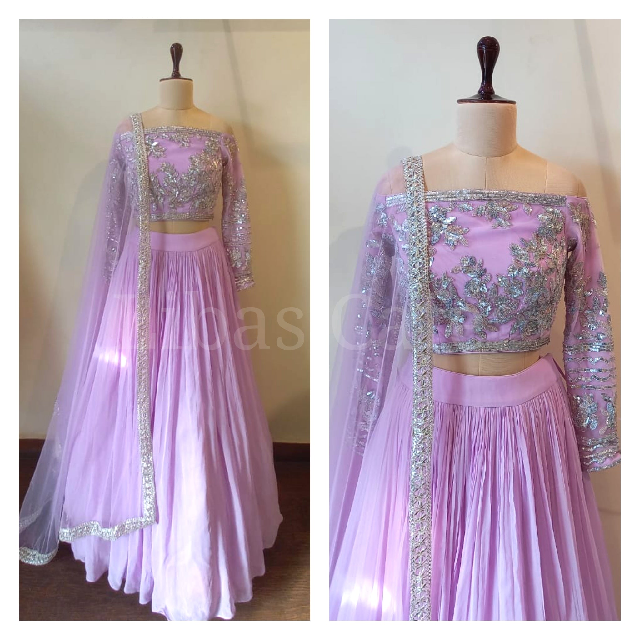 Off Shoulder Lilac Lehenga